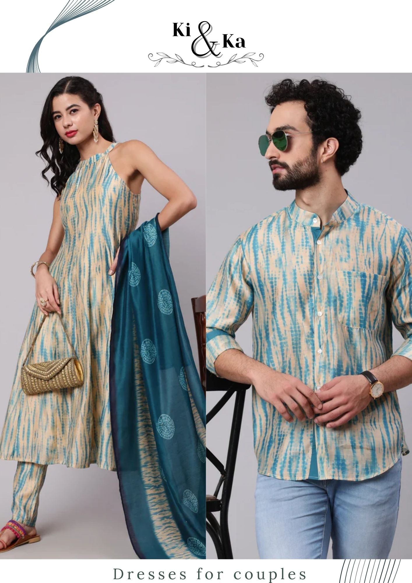 Cream Shibori Print Couple Combo - Elganza