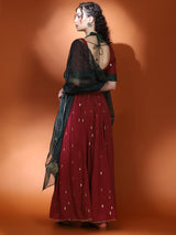 Maroon Woven Designed Lehenga Choli With Dupatta - Elganza