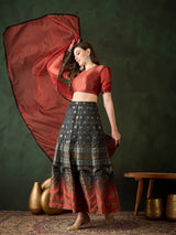 Maroon Brocade Lehenga Choli With Dupatta - Elganza