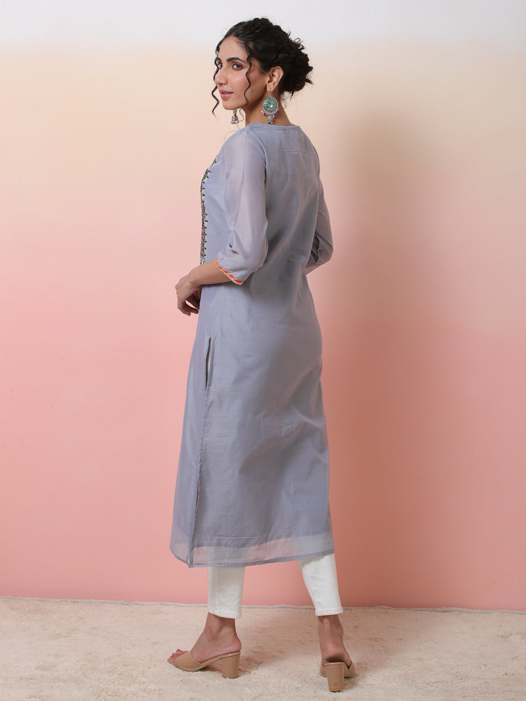 Grey Embroidered Kurta - Elganza