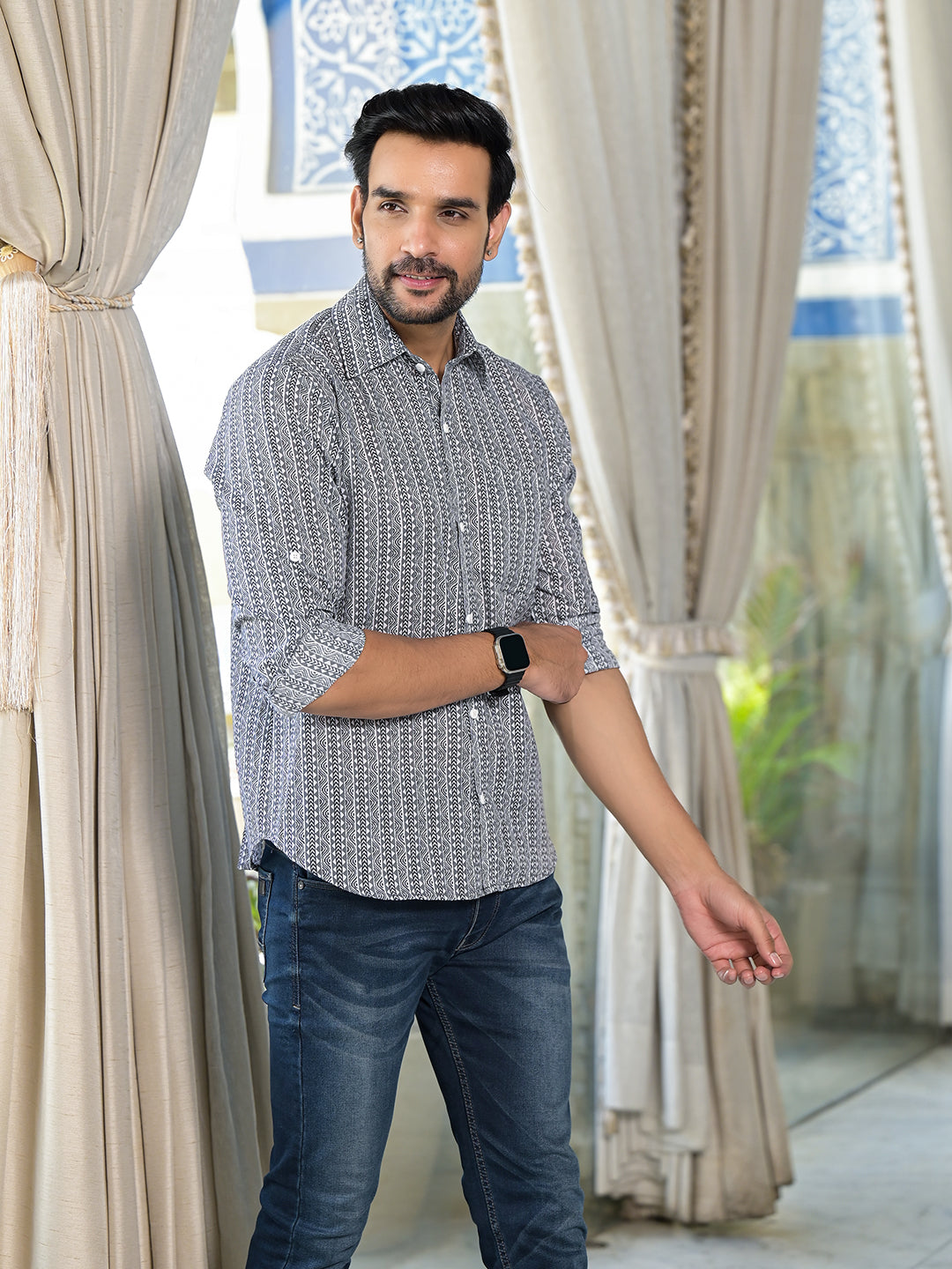 Grey Geometric print Shirt - Elganza