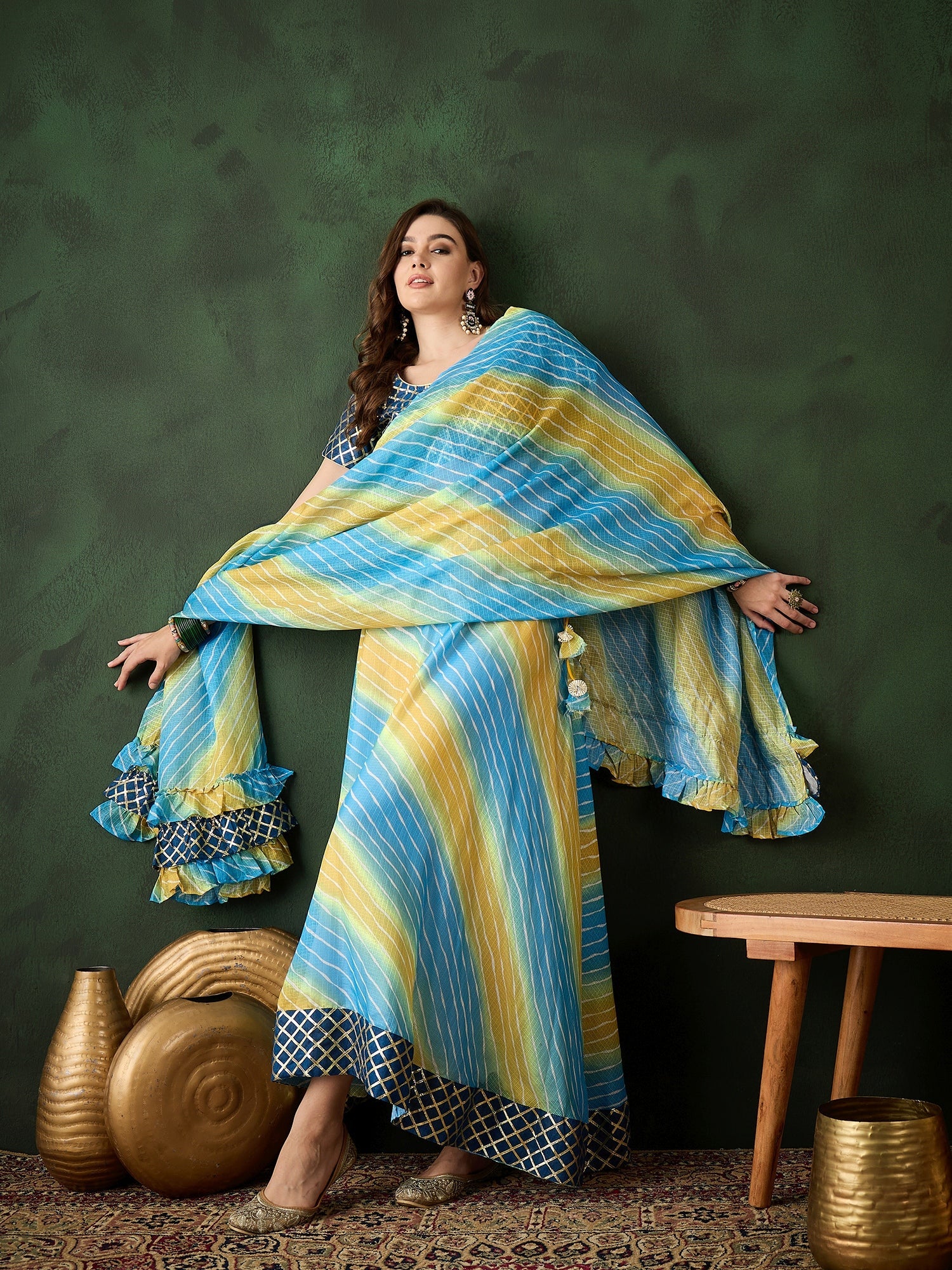 Blue Leheriya Print Lehenga Choli With Dupatta - Elganza