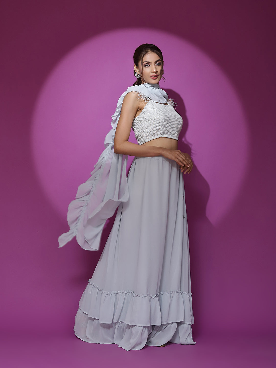 Pastel Blue Work Lehenga Choli With Dupatta - Elganza