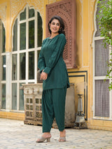 Elemerald Green Dobby Pakistani Kurta Salwar - Elganza