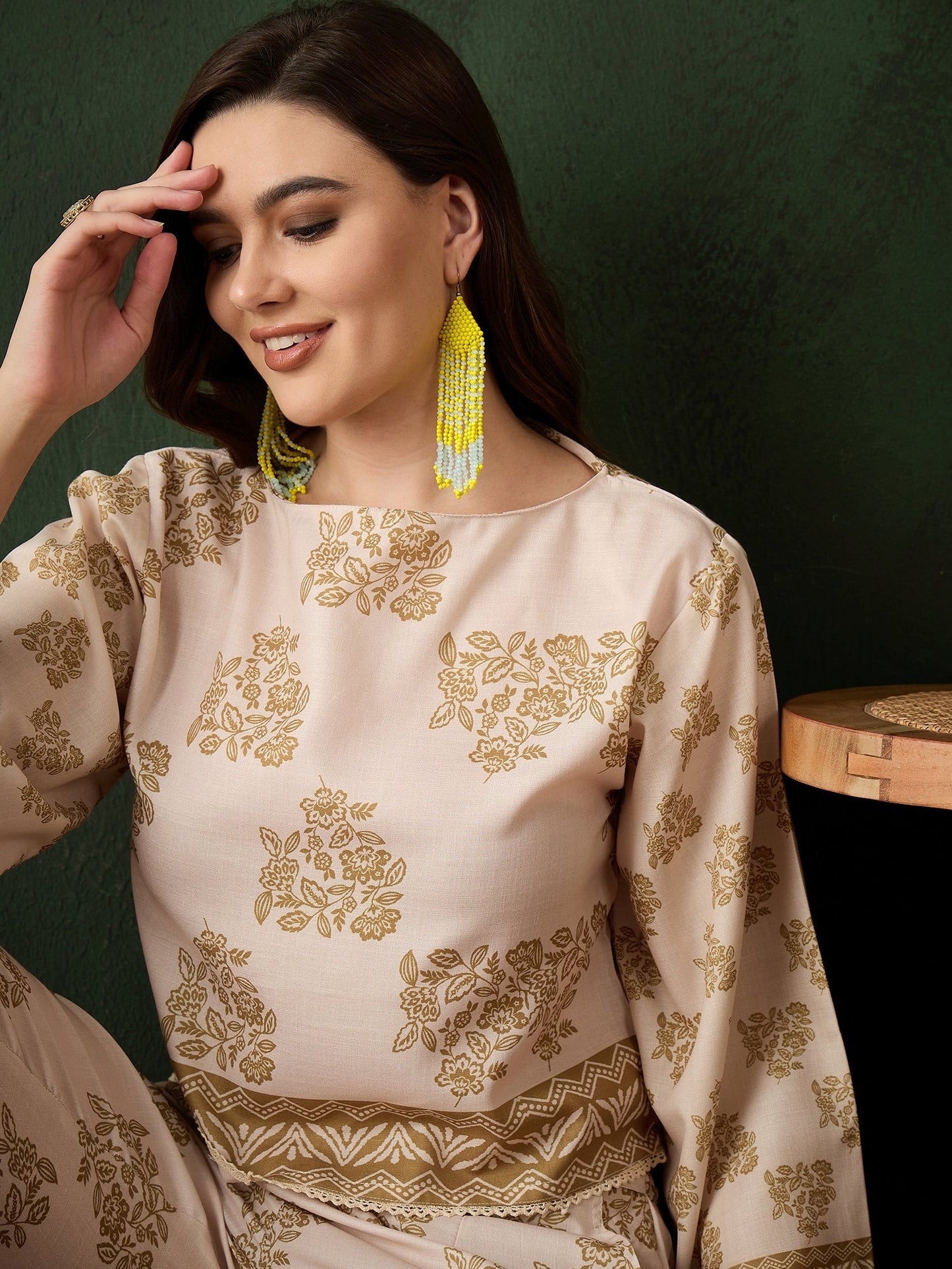 Cream Floral Print Co-Ord Set - Elganza