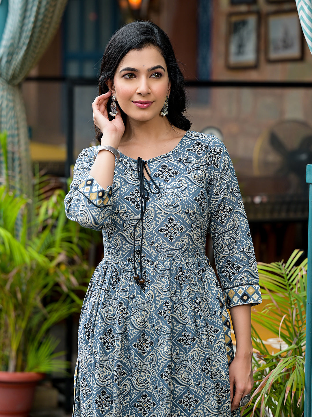 Blue Nyra Cut A-Line Kurta Set - Elganza