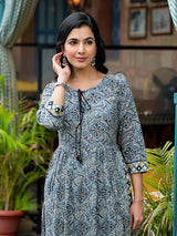 Blue Nyra Cut A-Line Kurta Set - Elganza
