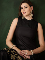 Black Embroidered Kurta With Palazzo - Elganza