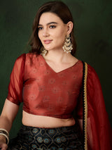 Maroon Brocade Lehenga Choli With Dupatta - Elganza