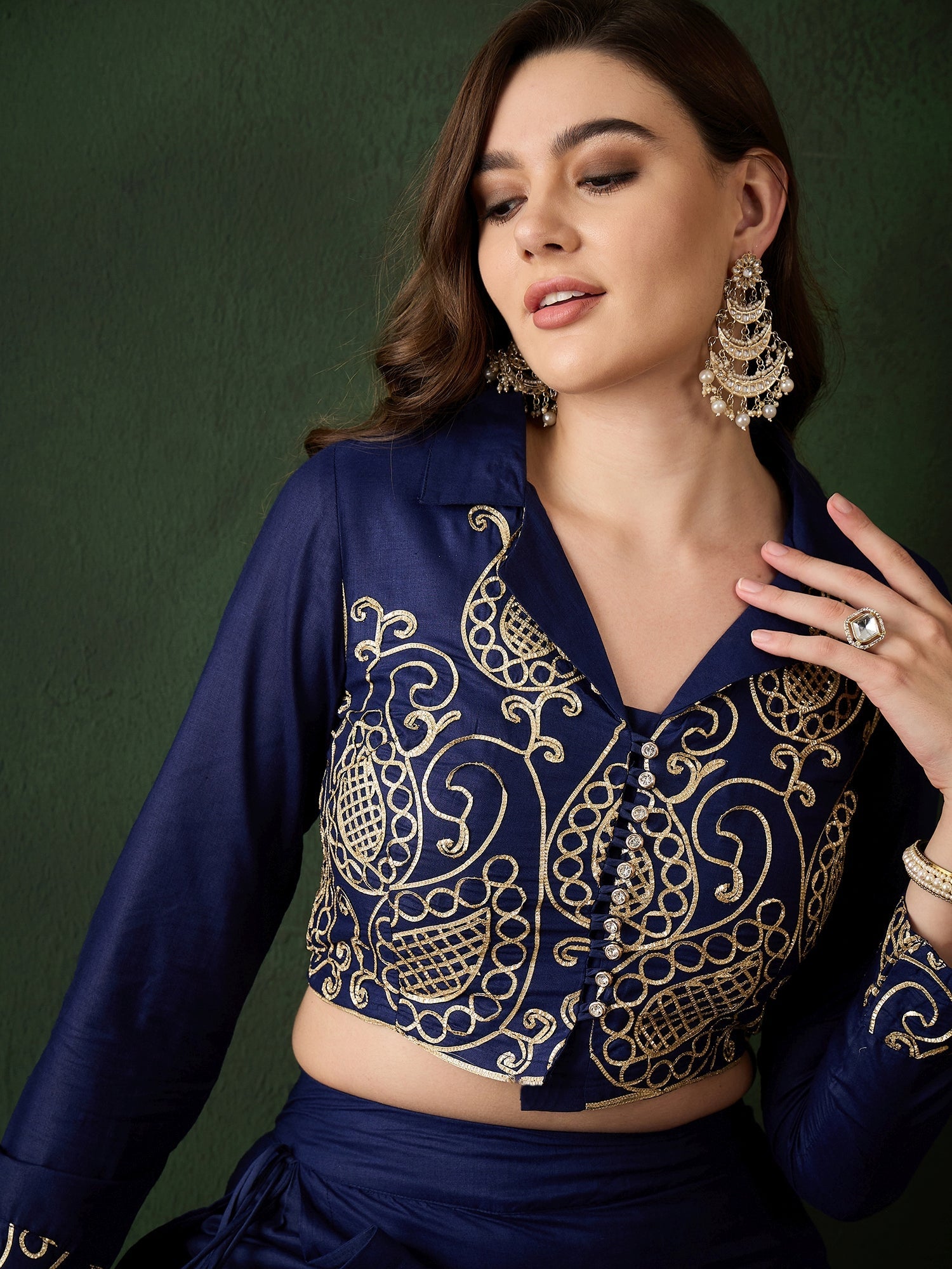 Navy Blue Embroidered Lehenga Choli Set - Elganza