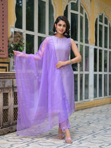 Lavender Sleevessless Kurta Sharara With Organza Sequinned Dupatta - Elganza