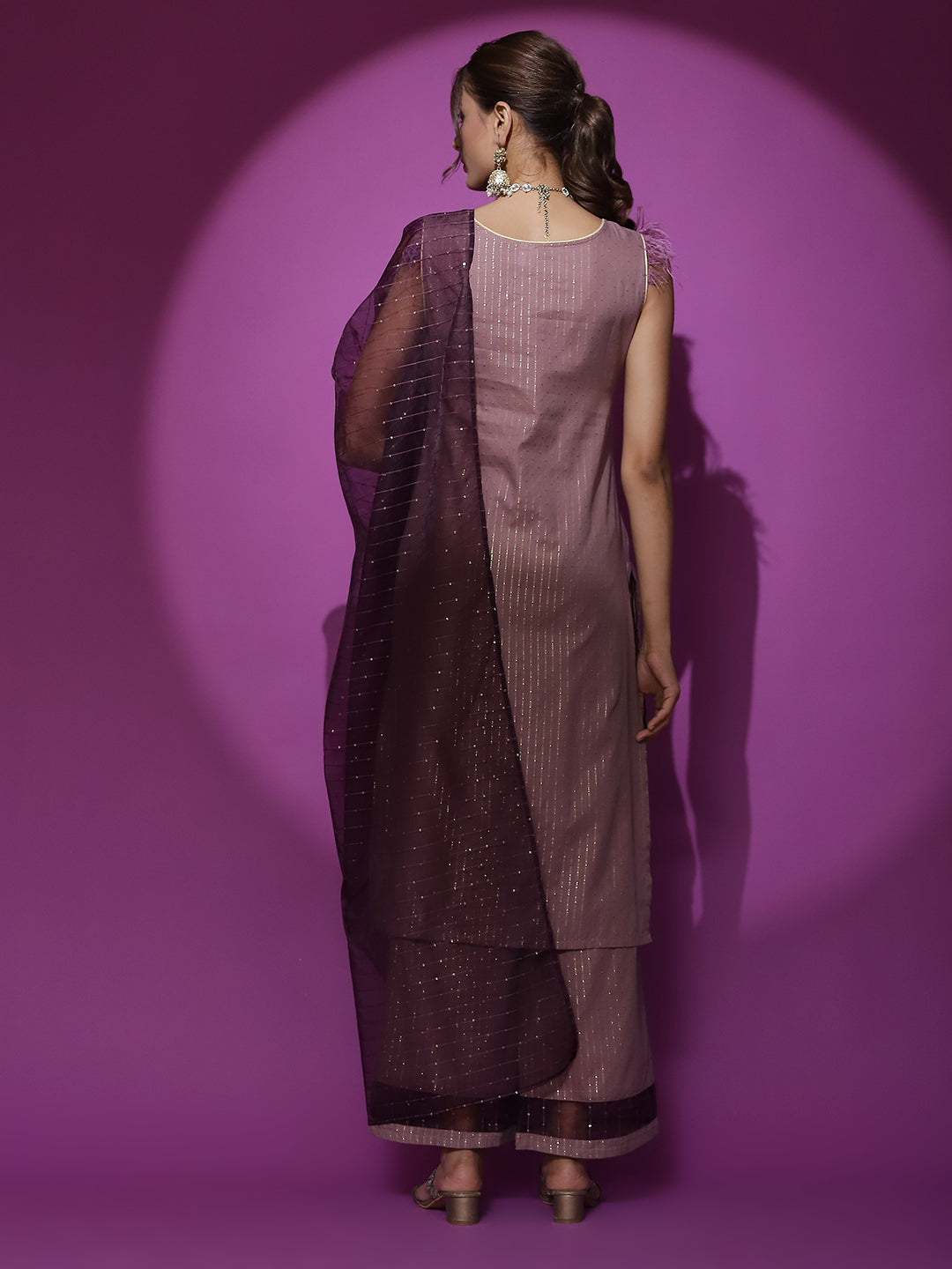 Brown Kurta Palazzo With Sequence Work Dupatta - Elganza