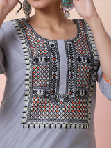 Grey Embroidered Kurta - Elganza