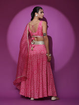 Pink Embroidered Bandhani Print Lehenga Choli With Dupatta - Elganza