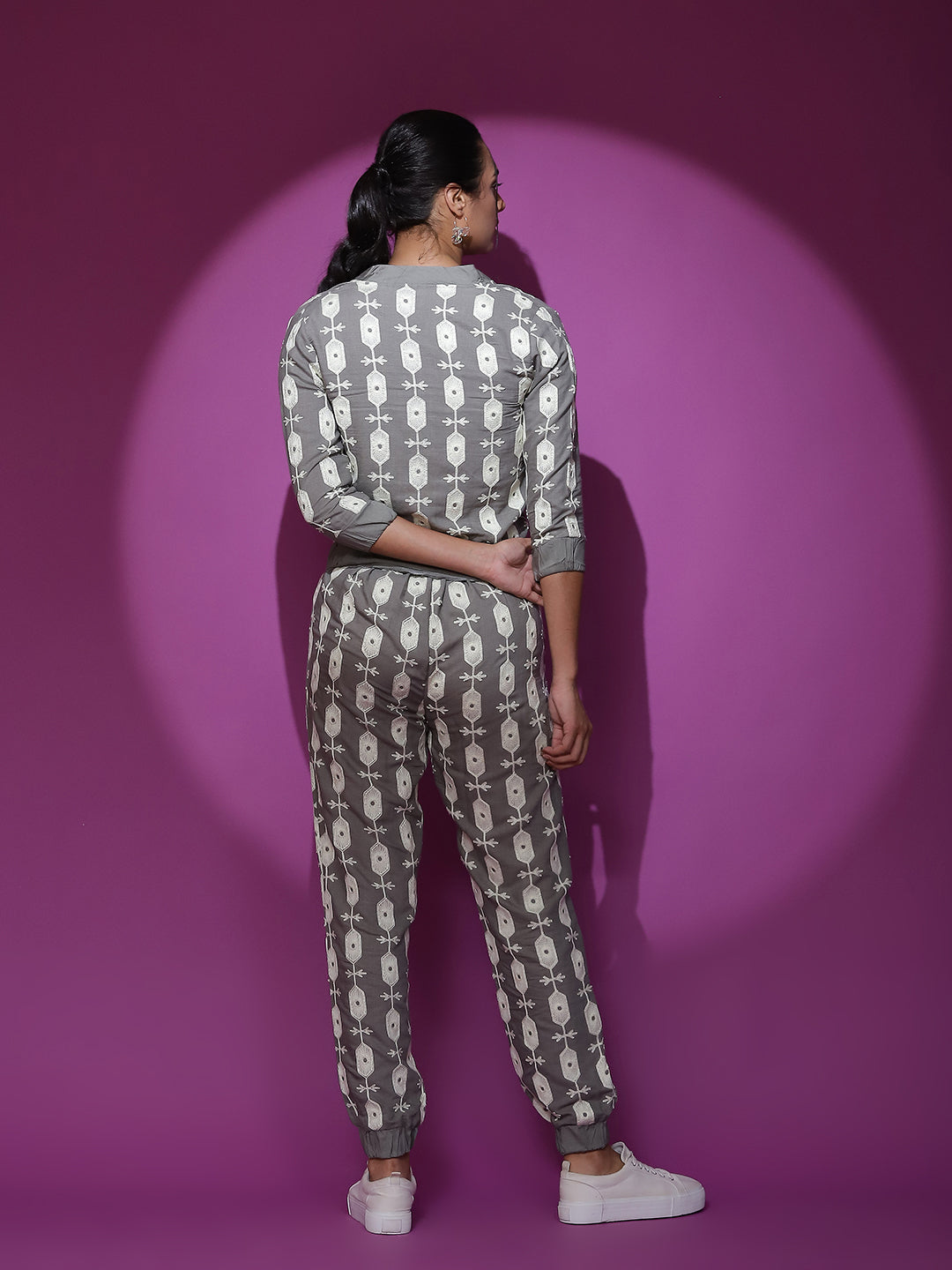 Grey Embroidered Jacket With Afgani Pant Co Ord Set - Elganza