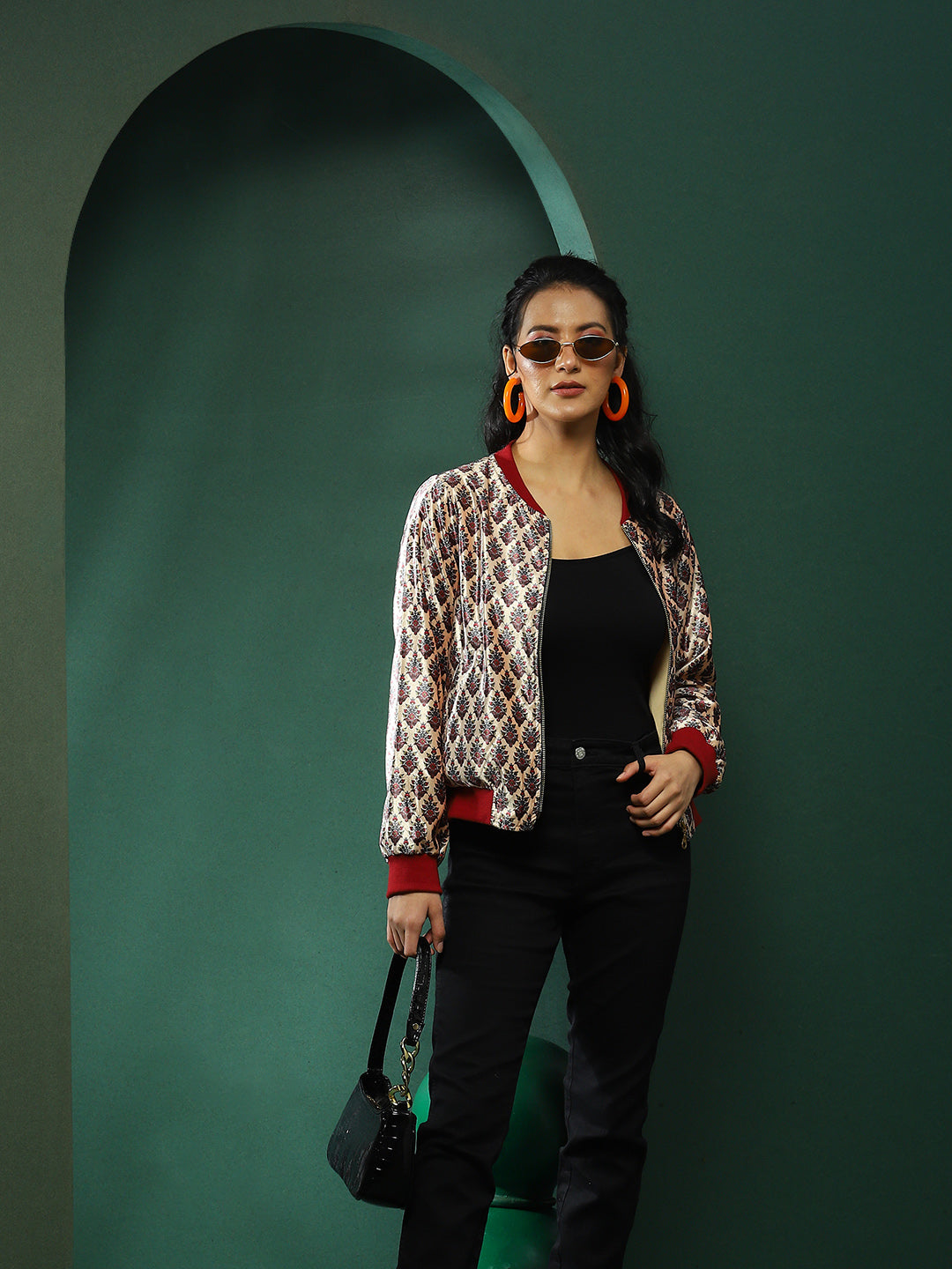 Cream Floral Print Jacket - Elganza