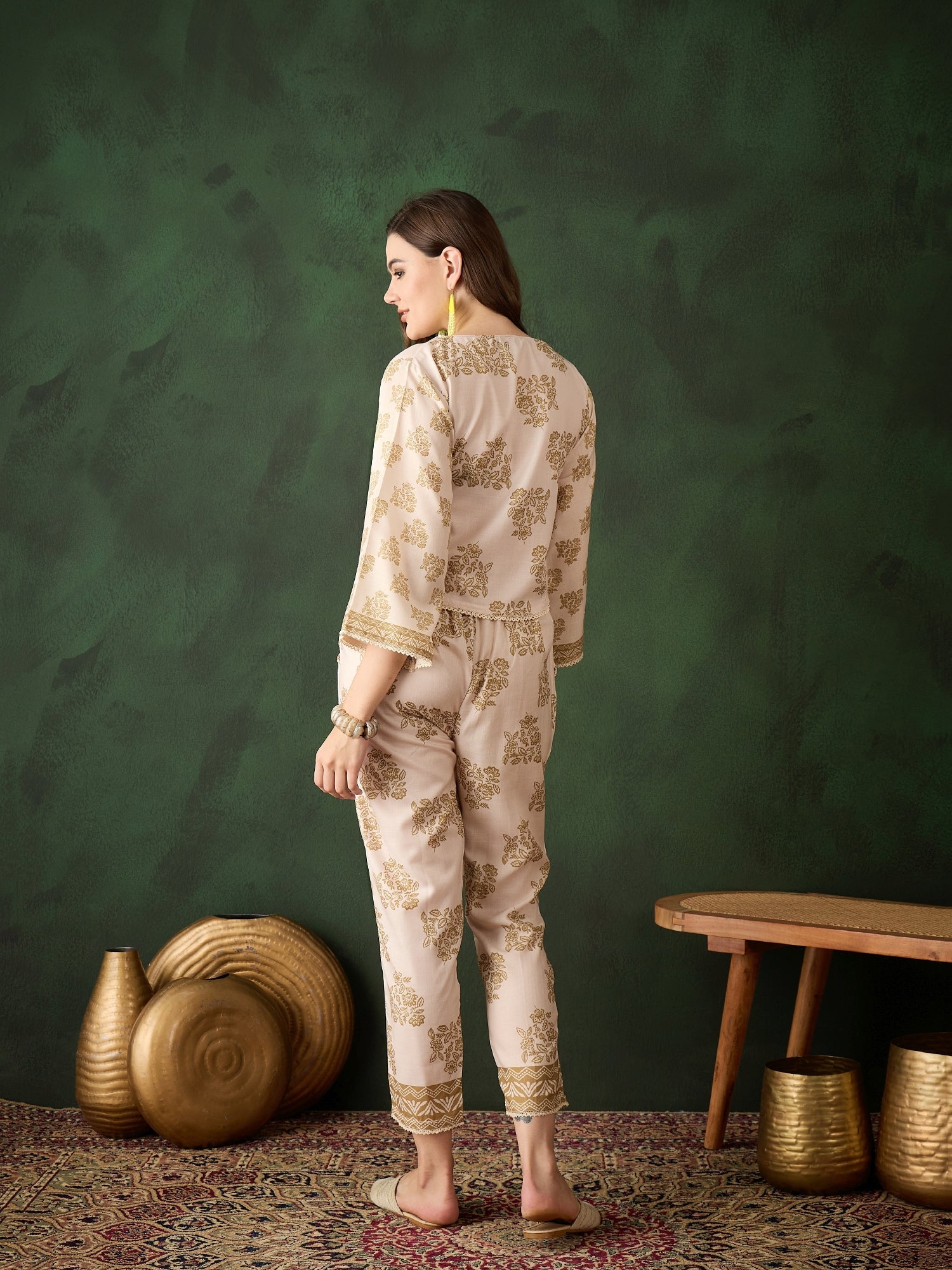 Cream Floral Print Co-Ord Set - Elganza