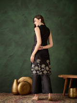 Black Embroidered Kurta With Palazzo - Elganza