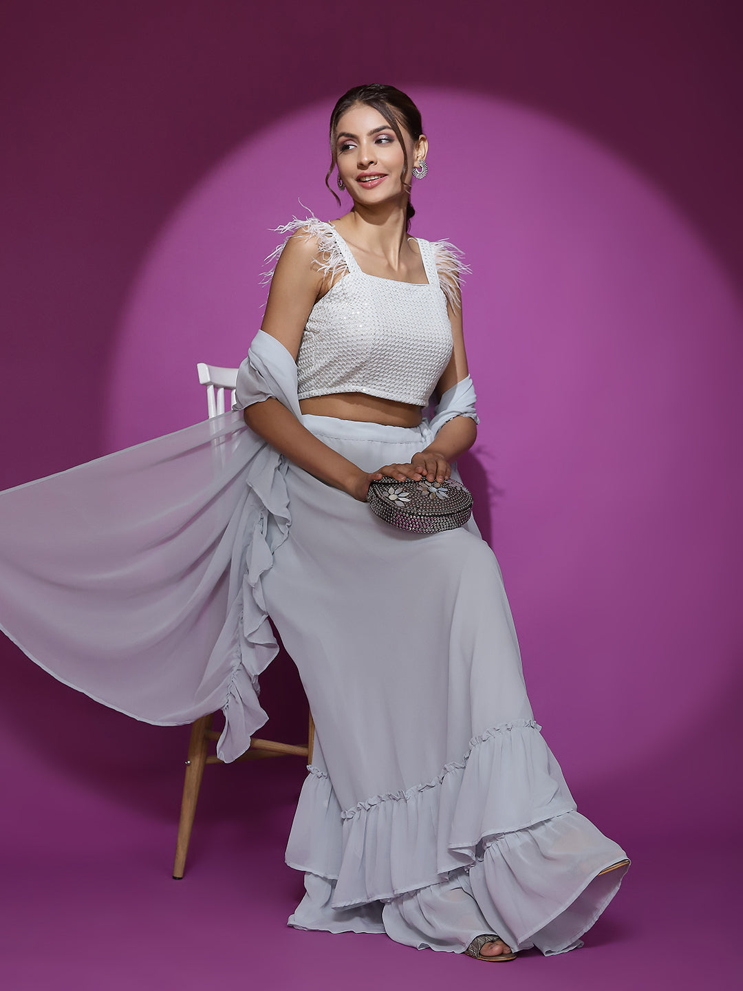 Pastel Blue Work Lehenga Choli With Dupatta - Elganza