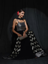 Black Sequin Pleated Maxi Dress - Elganza