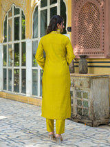 Lime Green Embroidered Pakistani Kurta Set With Embroidered Dupatta - Elganza