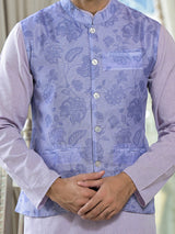 Lilac Color Floral print nehru jacket set - Elganza