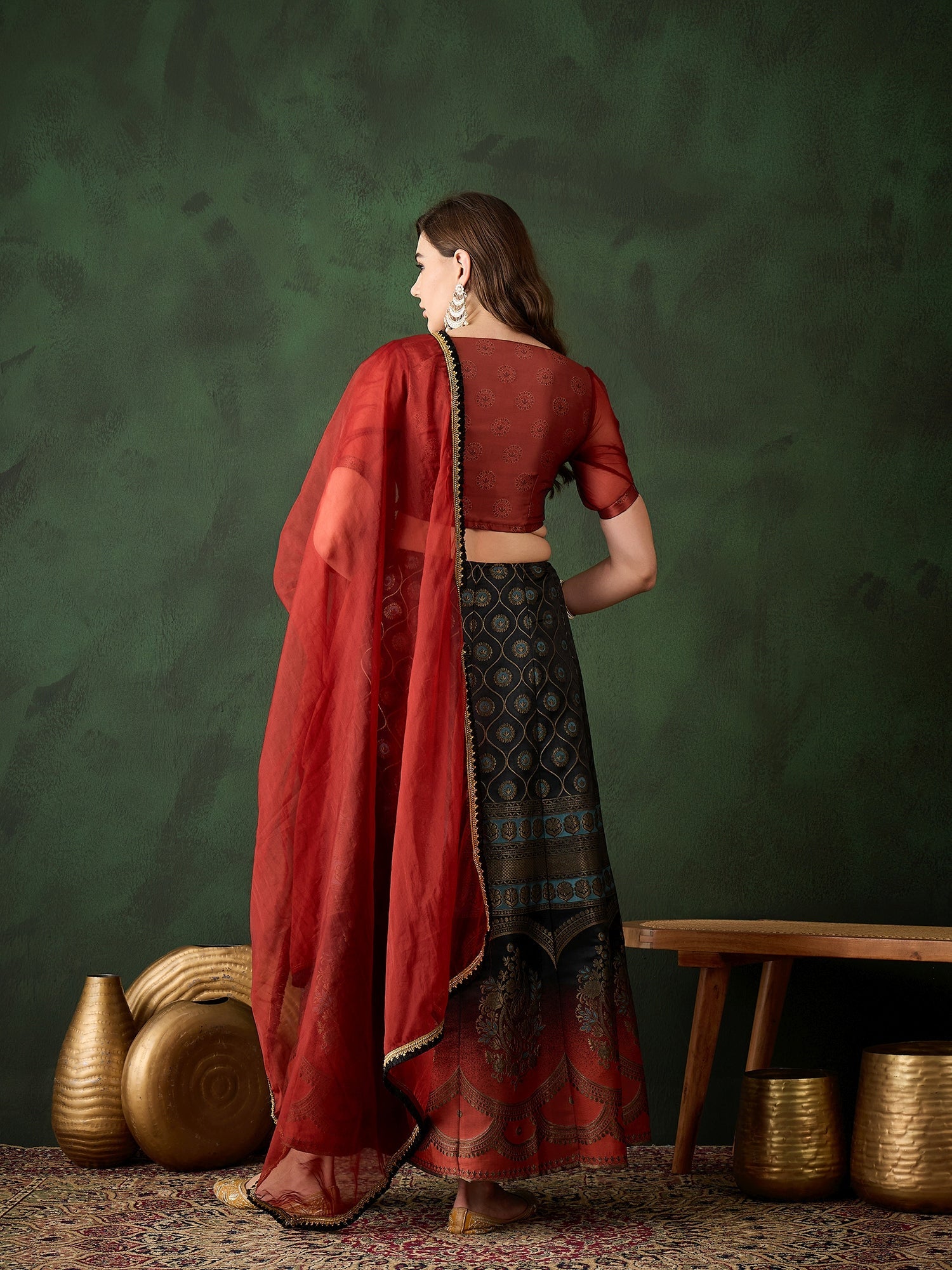 Maroon Brocade Lehenga Choli With Dupatta - Elganza
