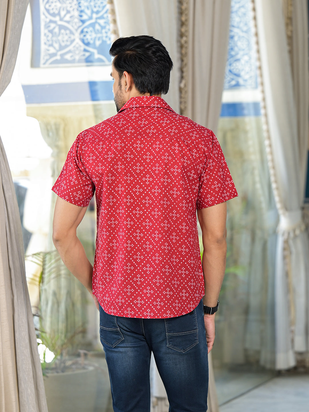 Red Bandhani Printed Shirt - Elganza