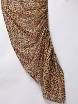 Yellow Leopard Print Frilled Saree With Blouse - Elganza