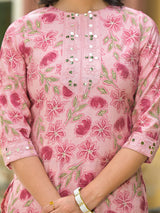 Blush Pink Floral Kurta Set With Dupatta - Elganza
