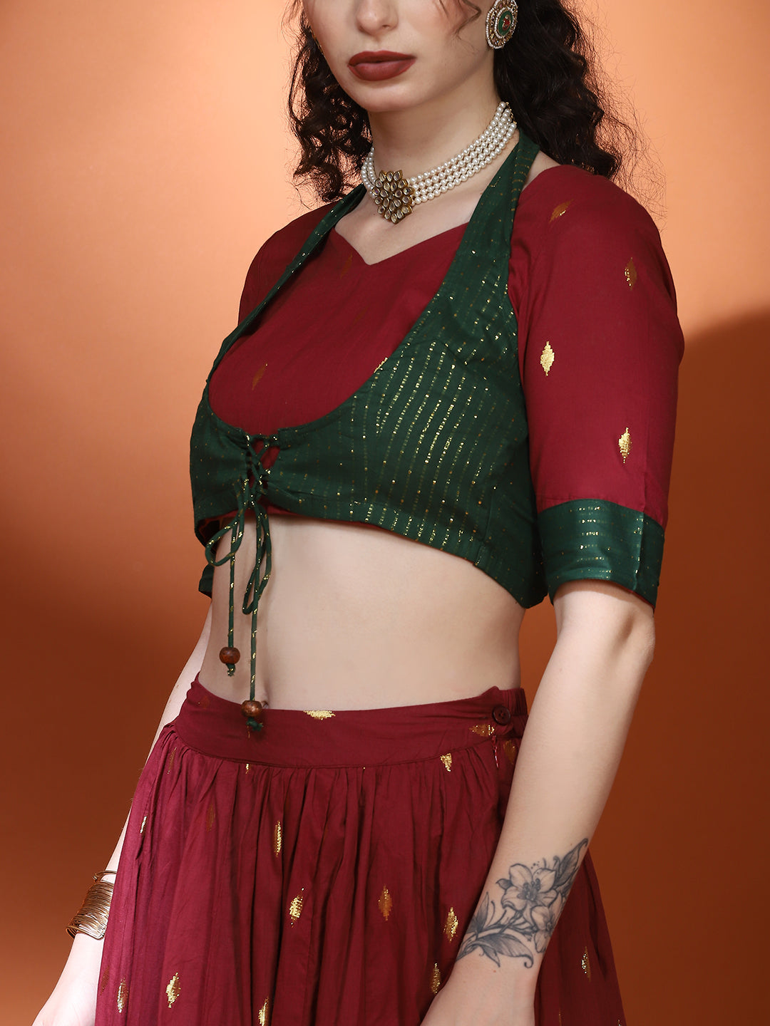 Maroon Woven Designed Lehenga Choli With Dupatta - Elganza