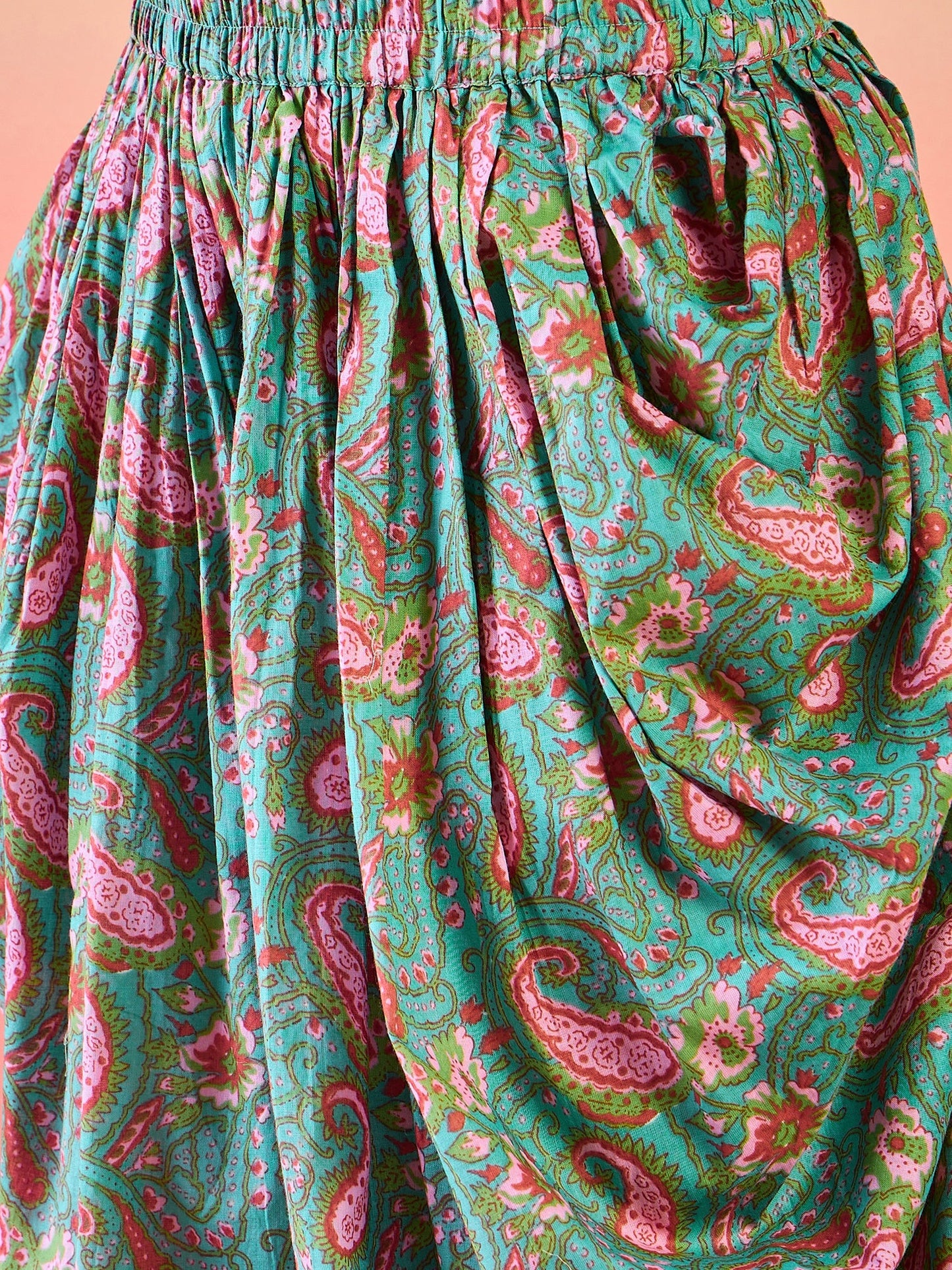 Light Blue Floral Print Dhoti Co-Ord Set With Jacket - Elganza