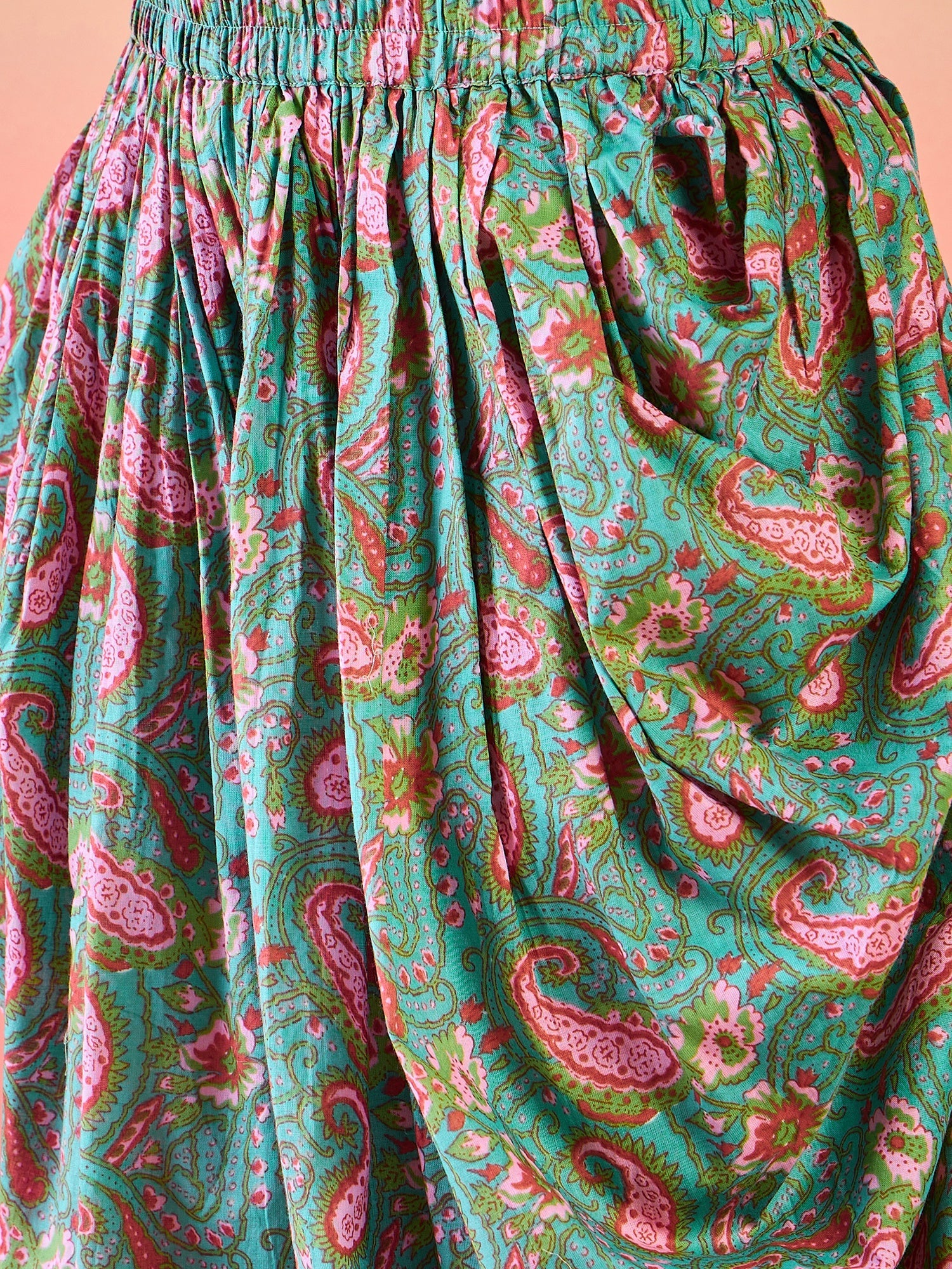 Light Blue Floral Print Dhoti Co-Ord Set With Jacket - Elganza