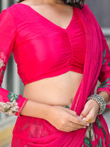 Magenta Floral Print Chinnon Lehenga Choli - Elganza