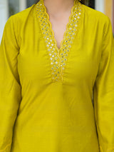 Lime Green Embroidered Pakistani Kurta Set With Embroidered Dupatta - Elganza
