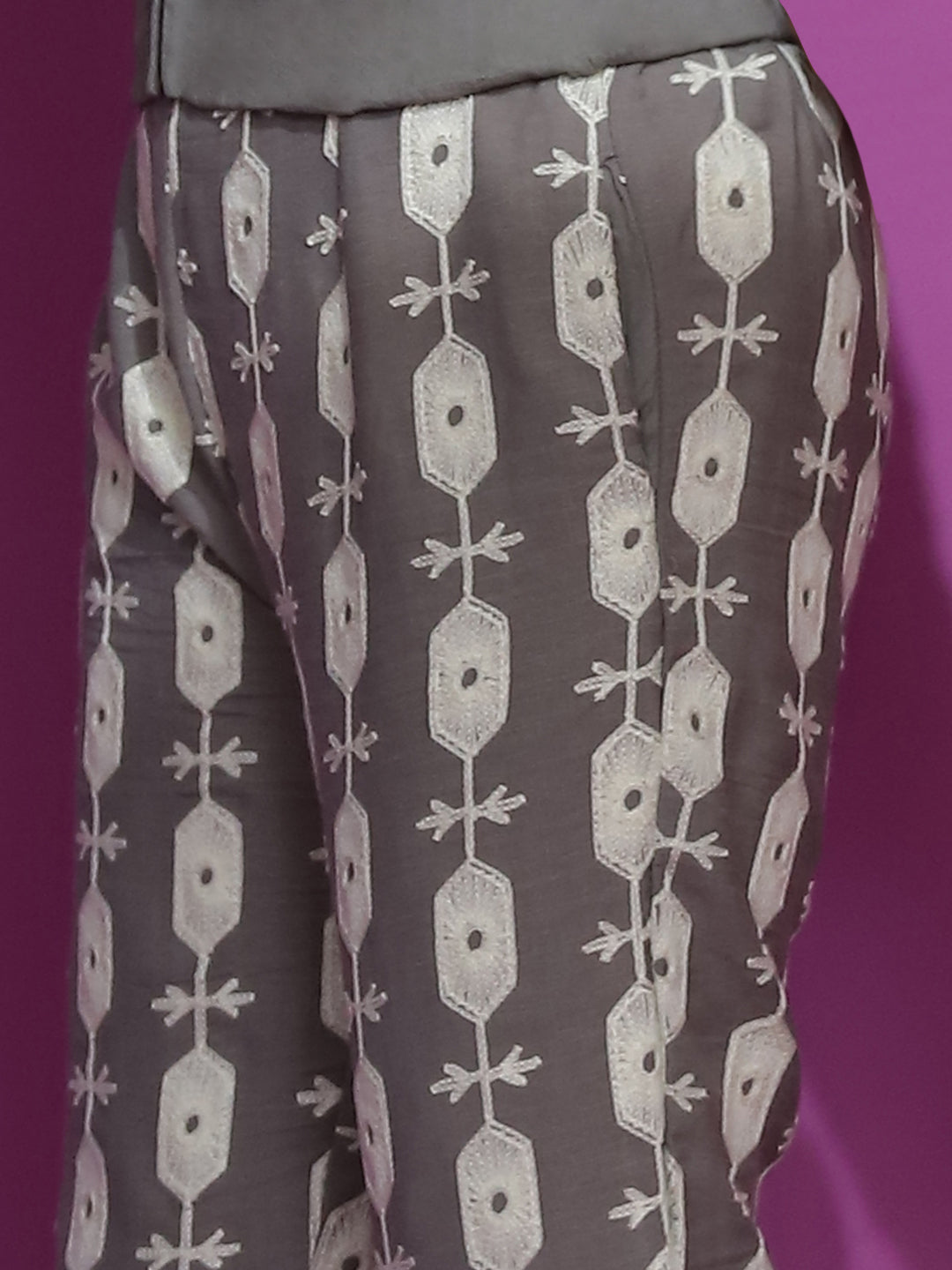 Grey Embroidered Jacket With Afgani Pant Co Ord Set - Elganza