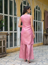 Blush Pink Sleevessless Kurta Sharara With Organza Sequinned Dupatta - Elganza