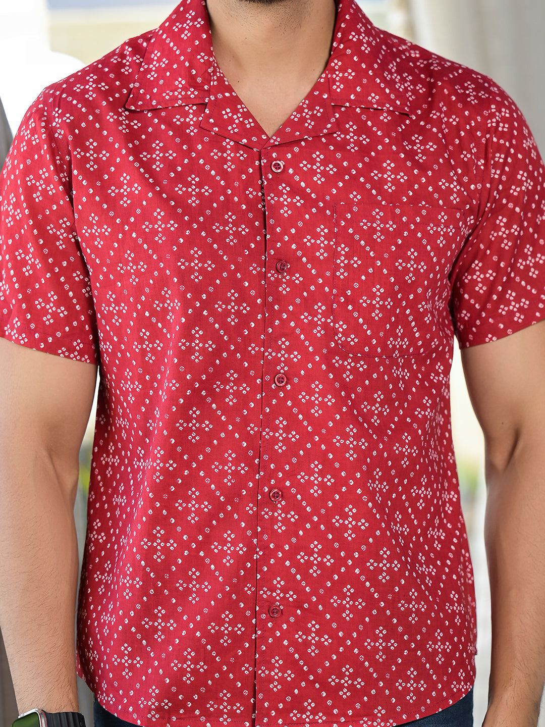 Red Bandhani Printed Shirt - Elganza