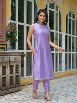 Lavender Sleevessless Kurta Sharara With Organza Sequinned Dupatta - Elganza