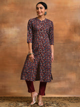 Maroon Kantha Work Kurta With Pant - Elganza
