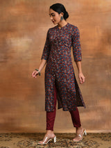 Maroon Kantha Work Kurta With Pant - Elganza