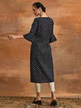 Navy Blue Checked Kurta - Elganza