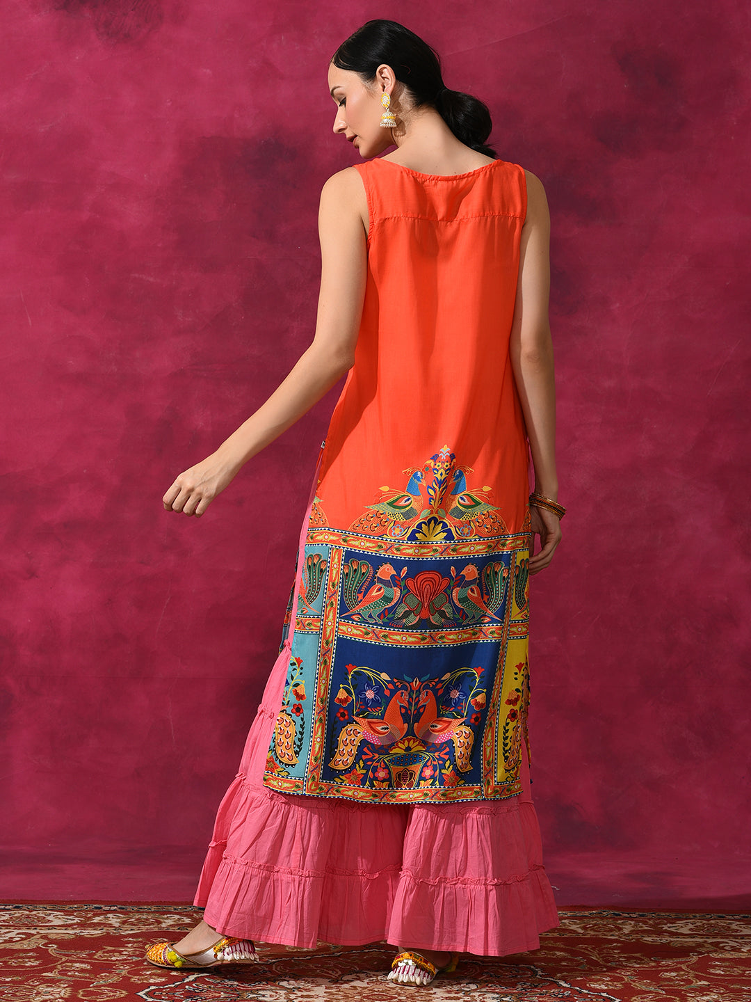 Orange & Yellow Abstract Print Kurta - Elganza
