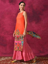 Orange & Yellow Abstract Print Kurta - Elganza