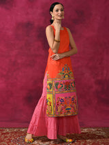 Orange & Yellow Abstract Print Kurta - Elganza