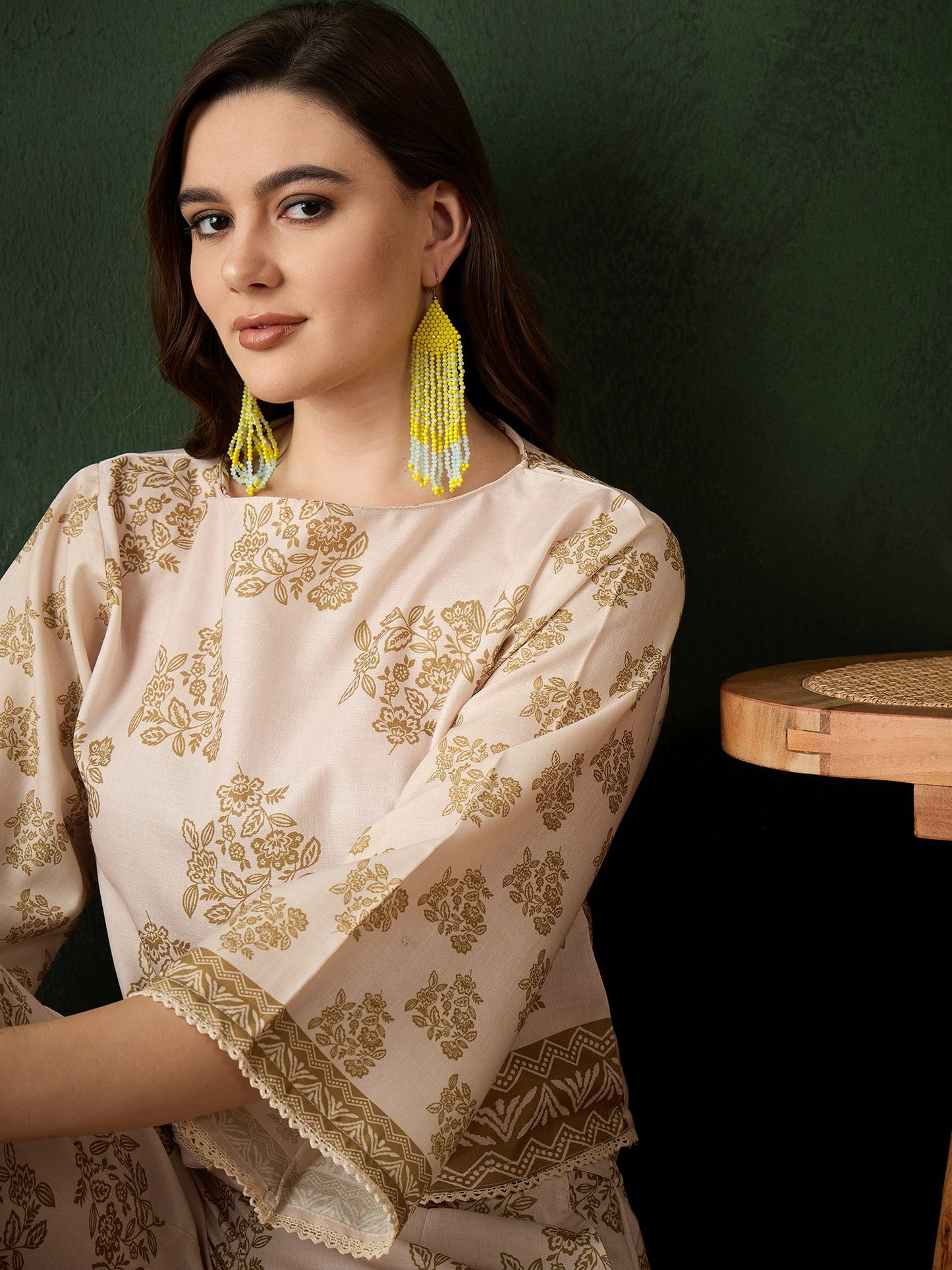 Cream Floral Print Co-Ord Set - Elganza