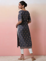 Grey Placement Printed Kurta - Elganza