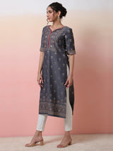 Grey Placement Printed Kurta - Elganza