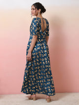 Blue Foil Print Anarkali - Elganza