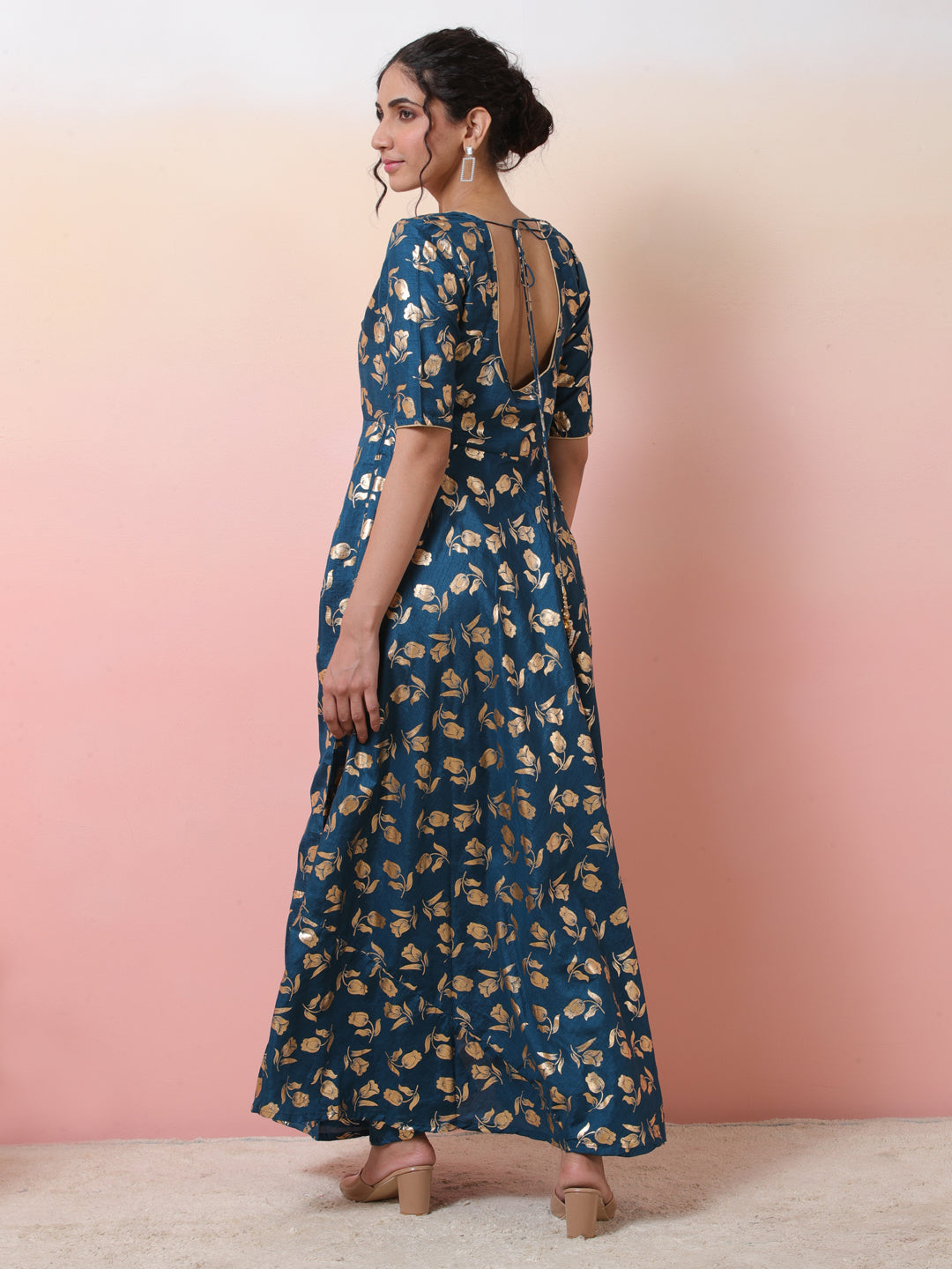 Blue Foil Print Anarkali - Elganza